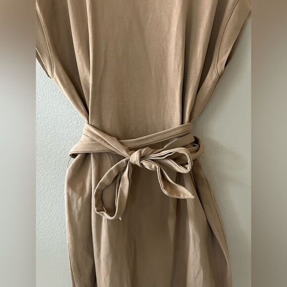 Vince Tie Waist Cotton Casual Short Sleeve Dress in Beige Size 2X - Picture 6 of 9